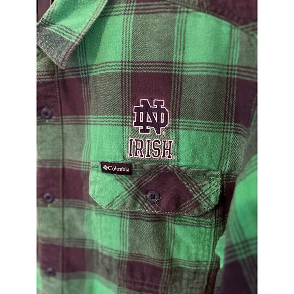 University of Notre Dame Fighting Irish Green & Blue Columbia Flannel Men’s XL - Picture 4 of 9
